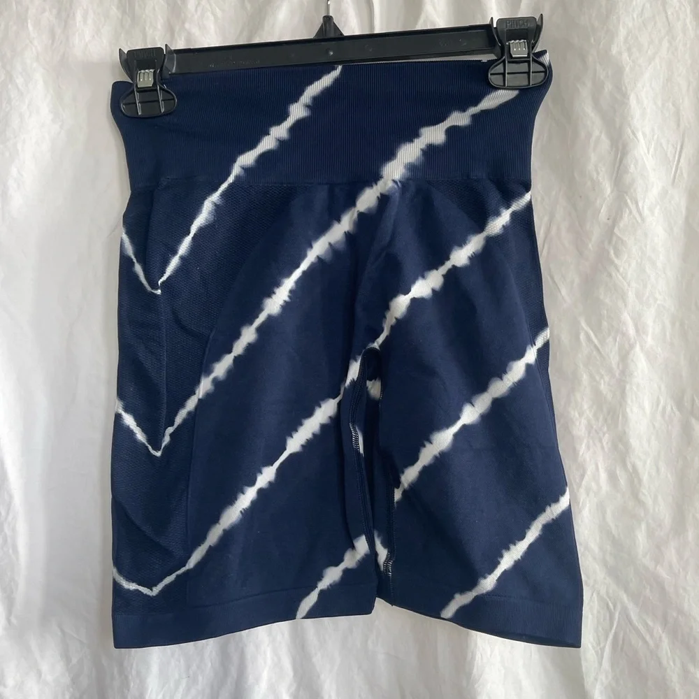 Tory Burch Tory Sport Tie-Dye Biker Shorts Navy High-Waisted Gym Shorts Size S